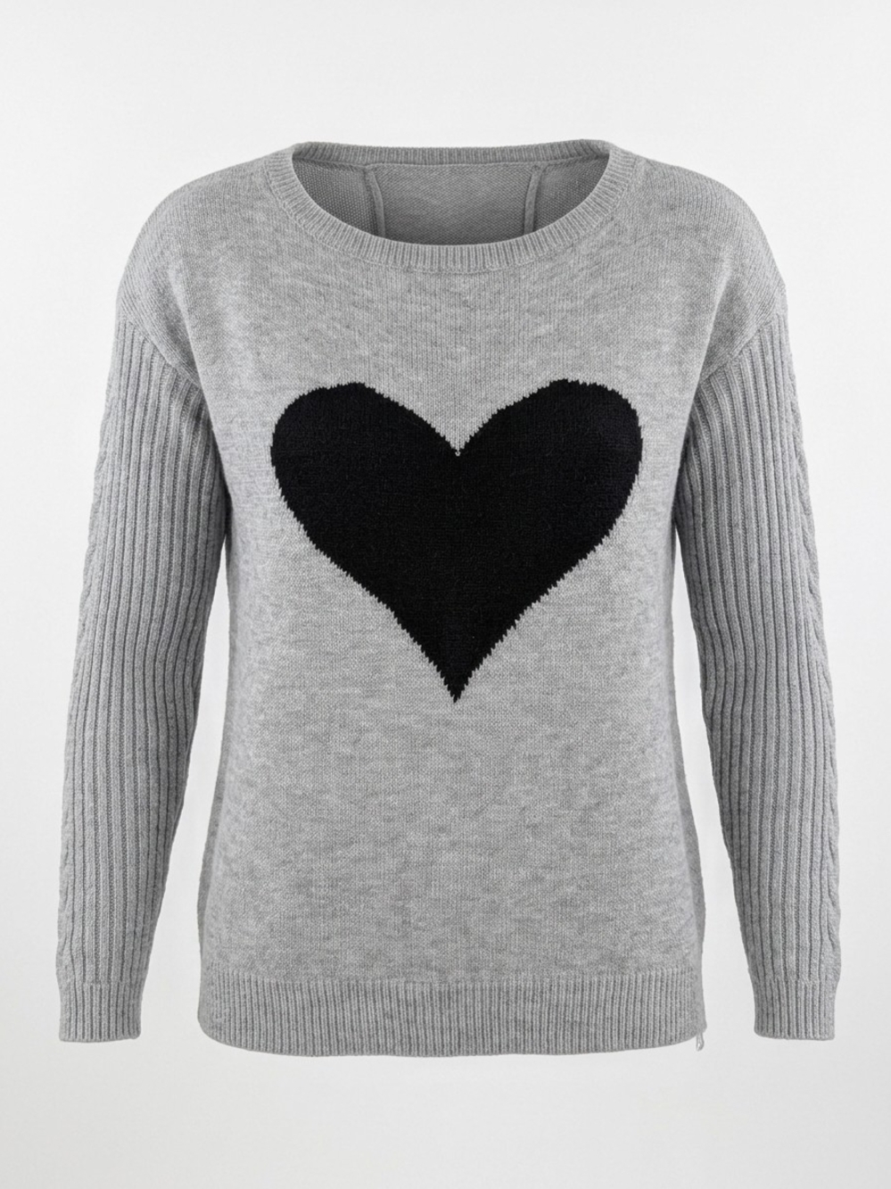 Grey Heart Knit Sweater - Women